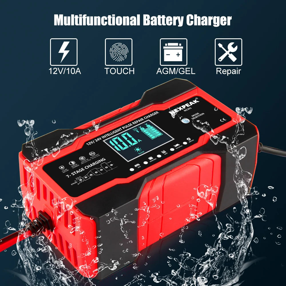 NC201 Car Battery Charger 12V 10A 24V 5A Fully Automatic Wet Dry Lead Acid Power Puls Repair Automobile Battery Chargers