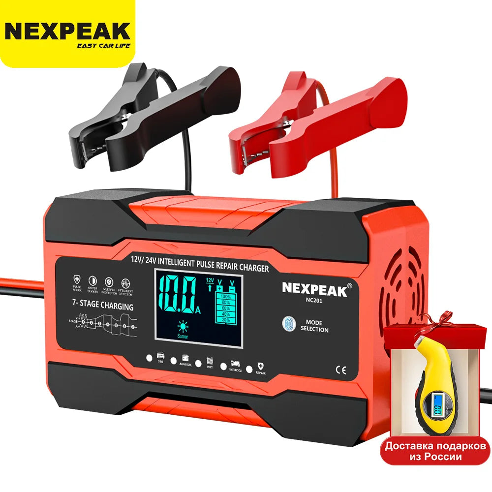NC201 Car Battery Charger 12V 10A 24V 5A Fully Automatic Wet Dry Lead Acid Power Puls Repair Automobile Battery Chargers