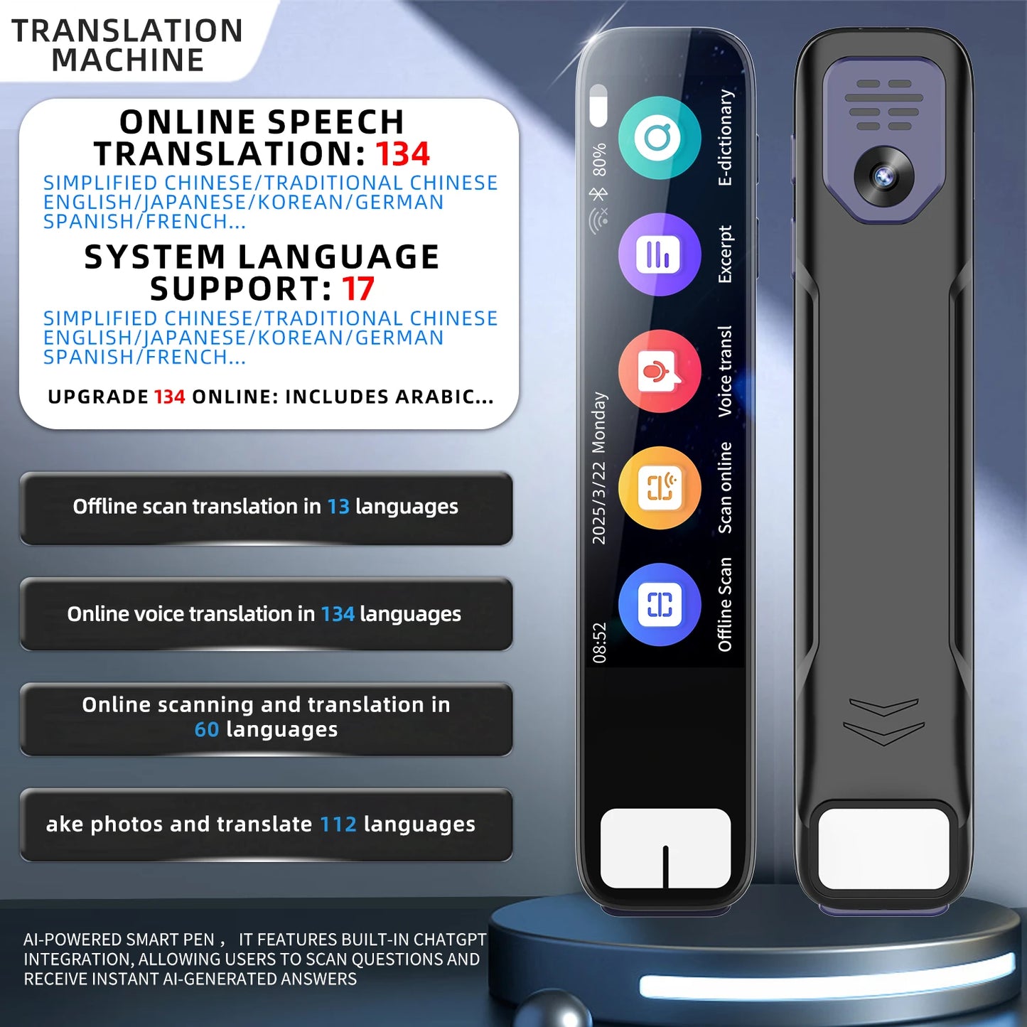 AI Smart Pen with Chatgpt Integration Built-In Chatgpt Integration Scans Questions and Receives Instant Ai-Generated Answers