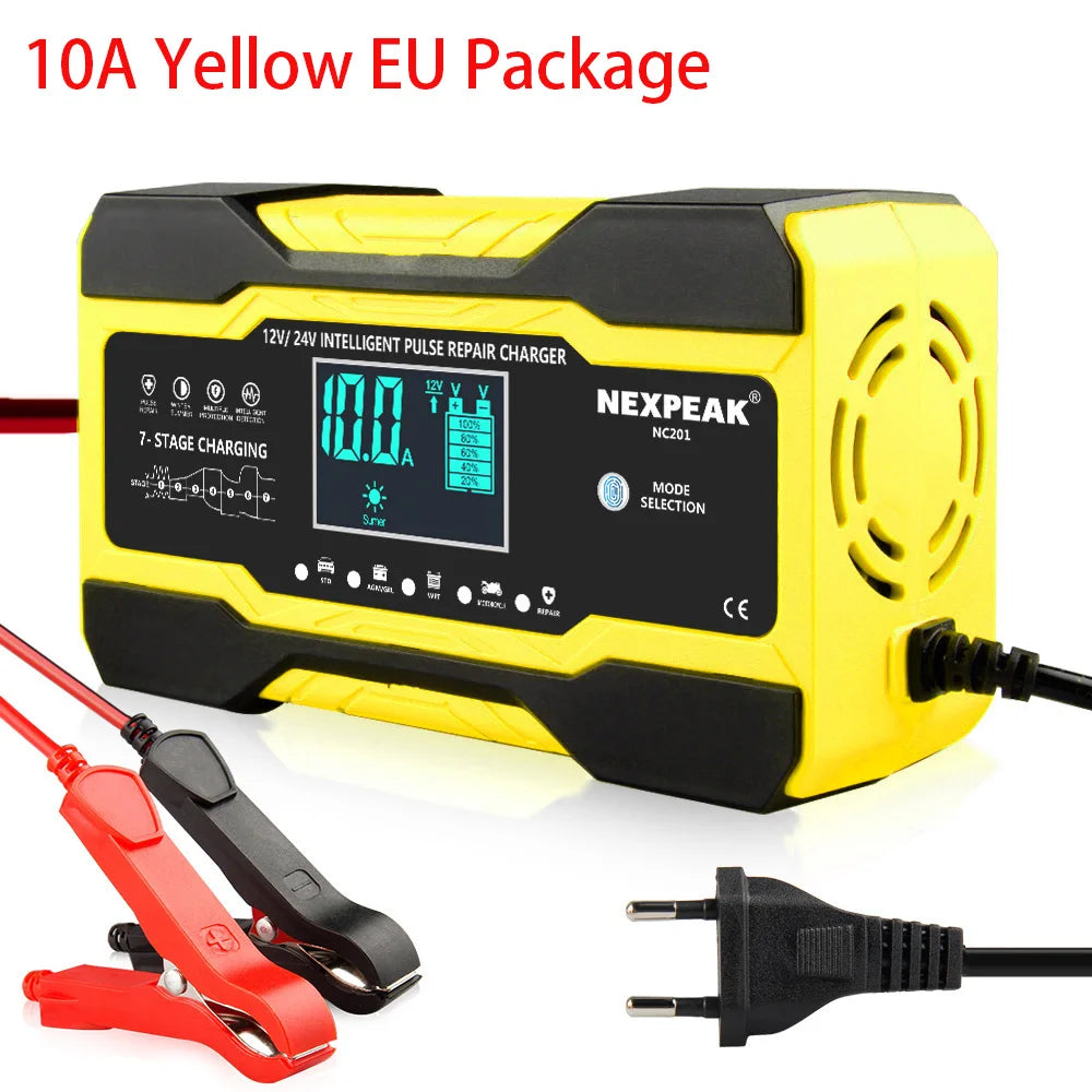 NC201 Car Battery Charger 12V 10A 24V 5A Fully Automatic Wet Dry Lead Acid Power Puls Repair Automobile Battery Chargers