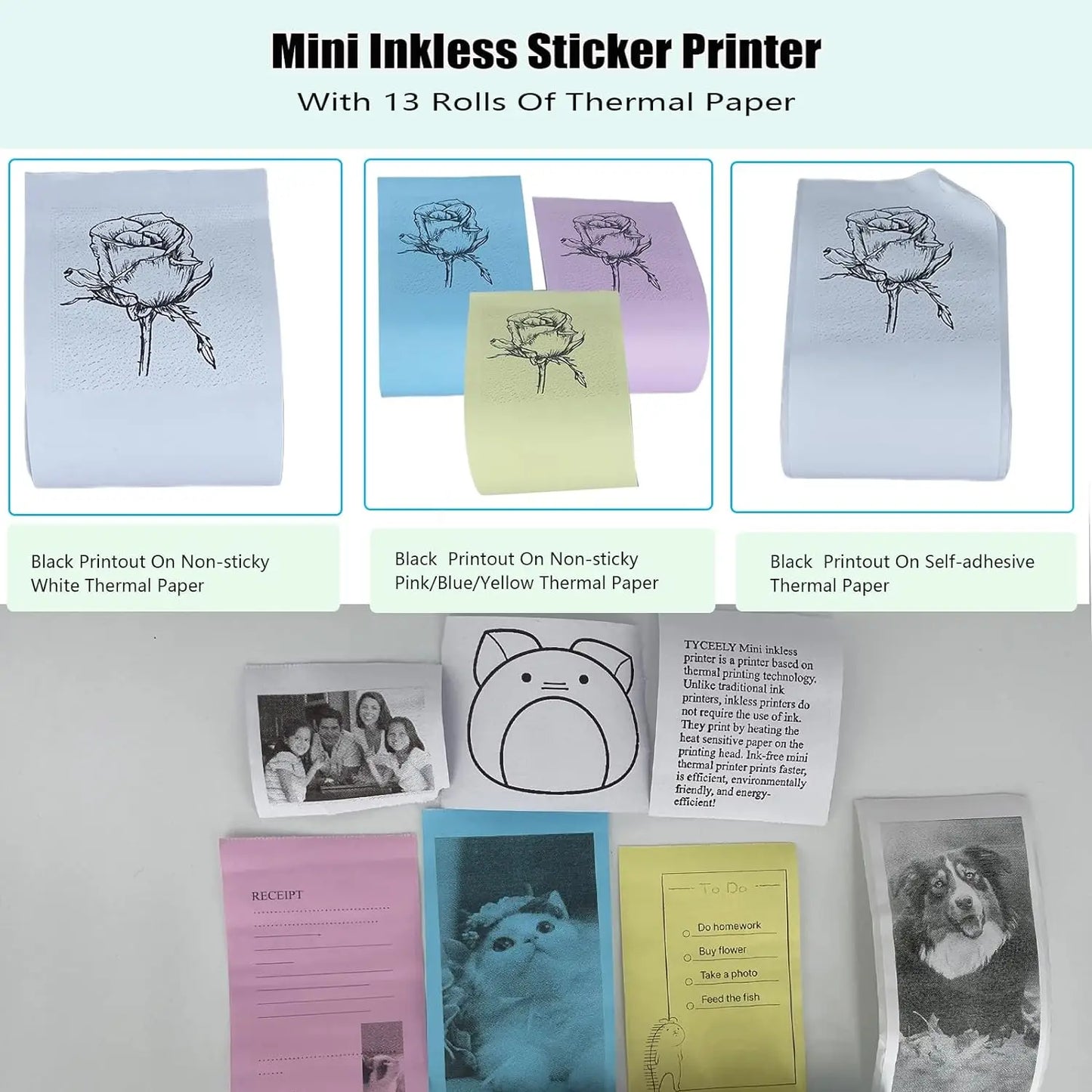 Mini Inkless Sticker Printer HD Thermal Sticky Note Print Pod Sticker Maker Portable Bluetooth Pocket Printer for Notes DIY
