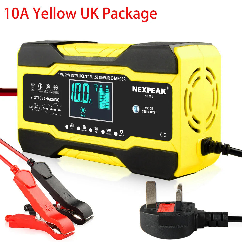 NC201 Car Battery Charger 12V 10A 24V 5A Fully Automatic Wet Dry Lead Acid Power Puls Repair Automobile Battery Chargers
