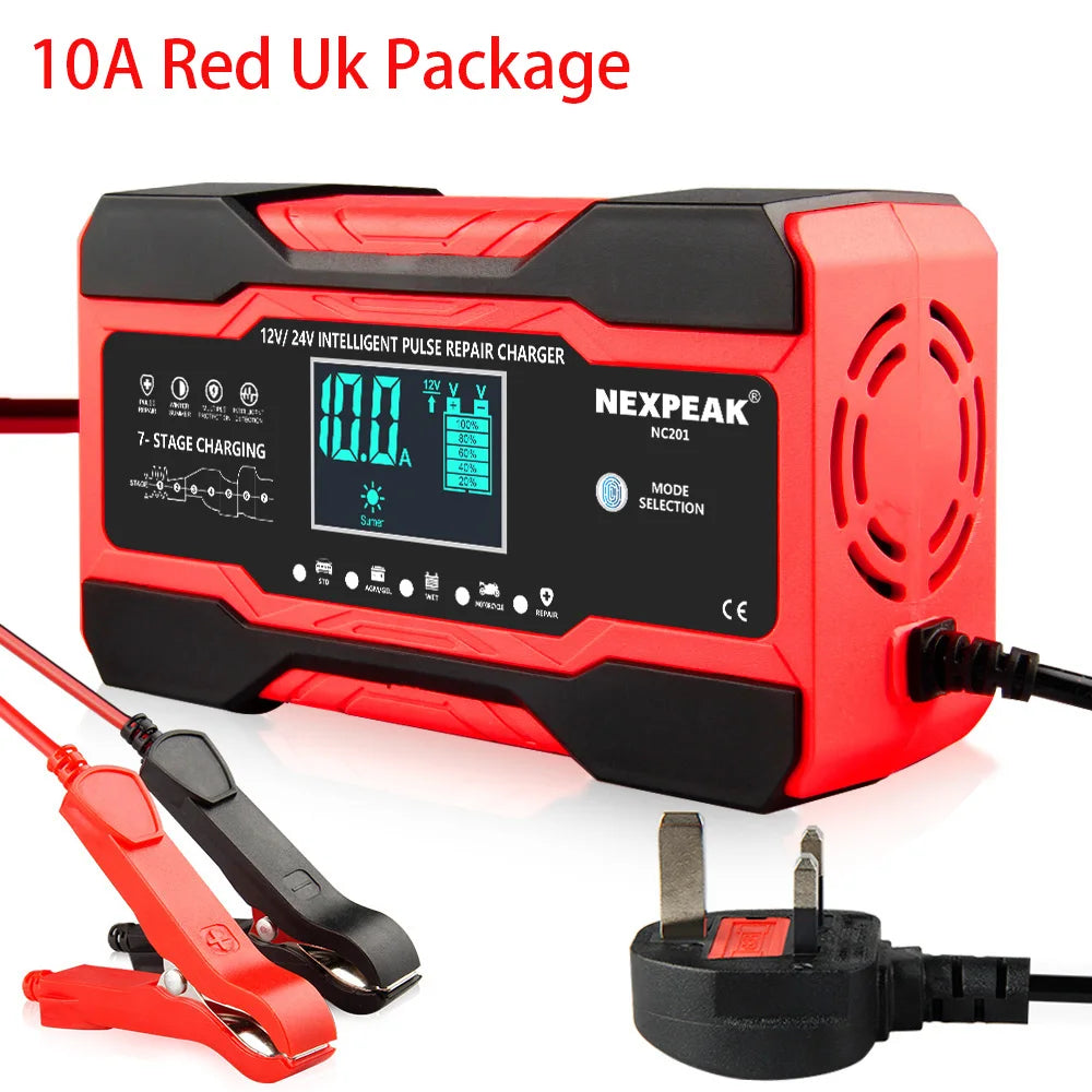 NC201 Car Battery Charger 12V 10A 24V 5A Fully Automatic Wet Dry Lead Acid Power Puls Repair Automobile Battery Chargers