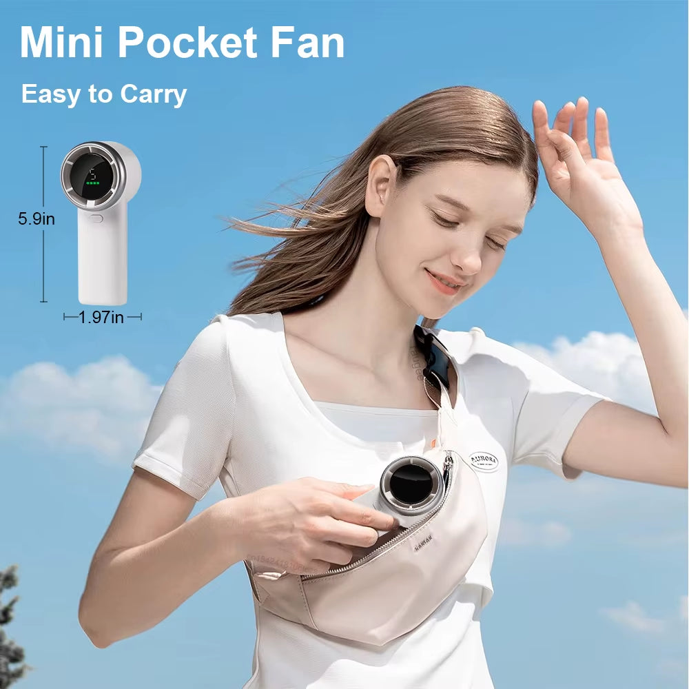 Mini Handheld Fan Powerful Turbo Fan 5 Wind Speeds Personal Fan USB Rechargeable Portable Small Pocket Fan for Outdoor Travel