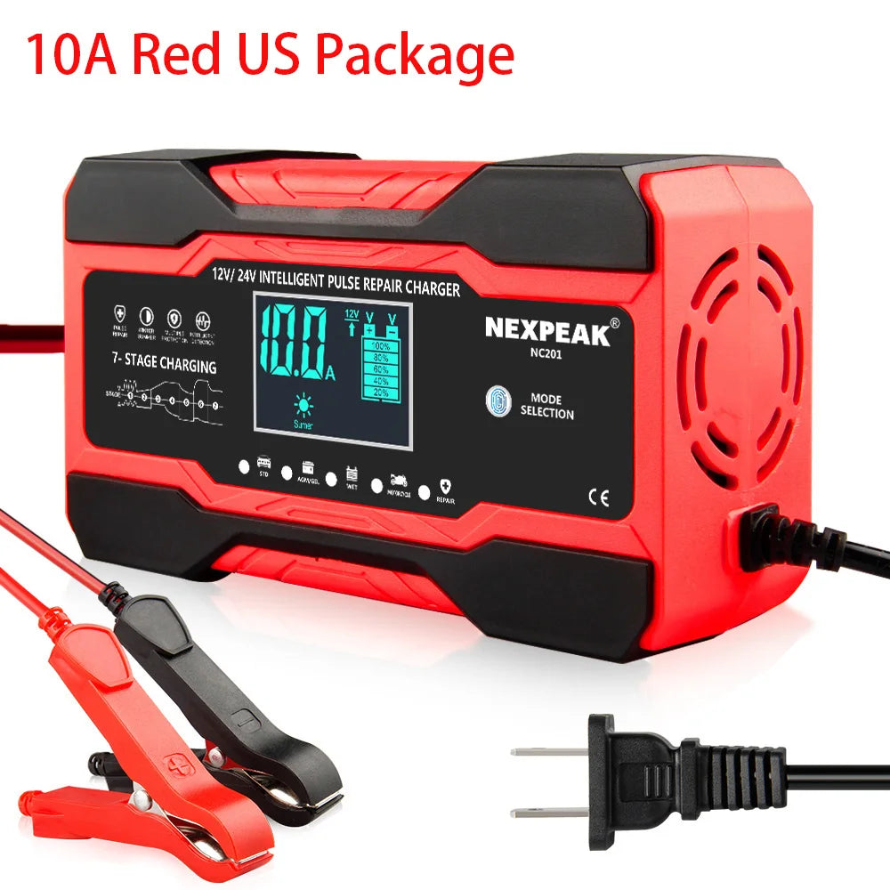 NC201 Car Battery Charger 12V 10A 24V 5A Fully Automatic Wet Dry Lead Acid Power Puls Repair Automobile Battery Chargers