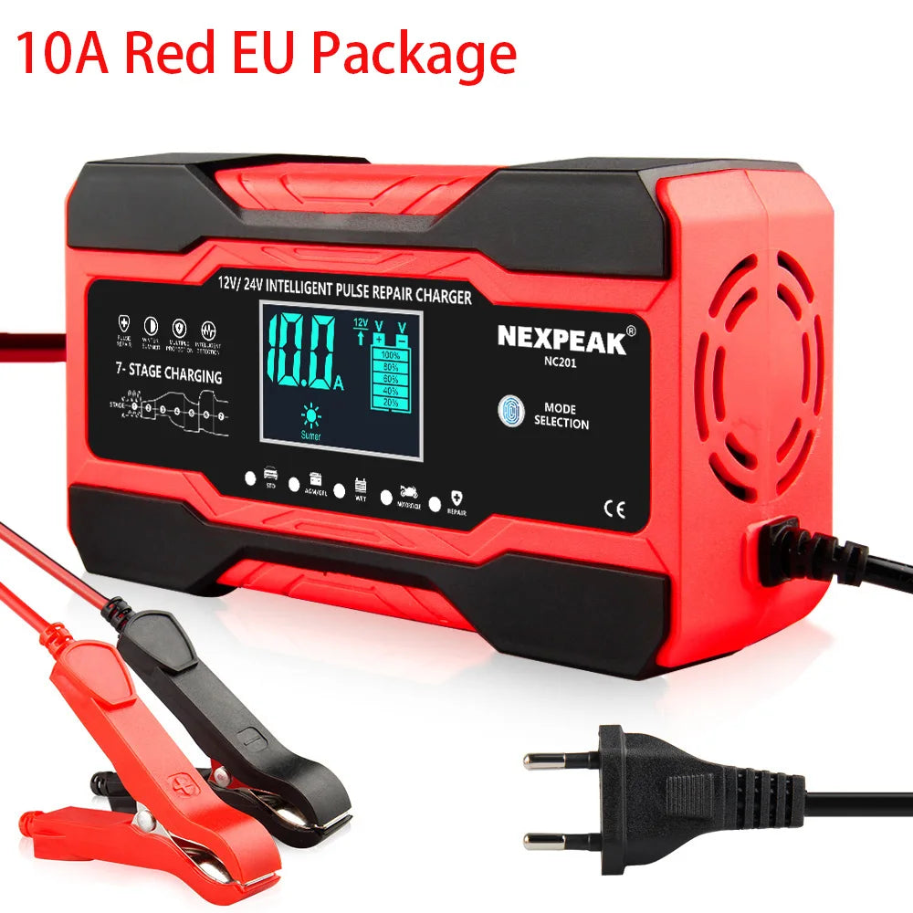 NC201 Car Battery Charger 12V 10A 24V 5A Fully Automatic Wet Dry Lead Acid Power Puls Repair Automobile Battery Chargers