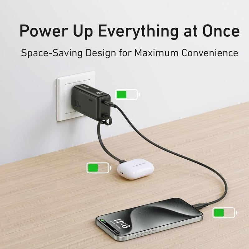 Anker 3-In-1 Power Bank 5,000Mah with Built-In Lightning Cable, Foldable AC Plug, 30W Max, Compatible with Iphone 14 Series, Ipad, Apple Airpods, and More