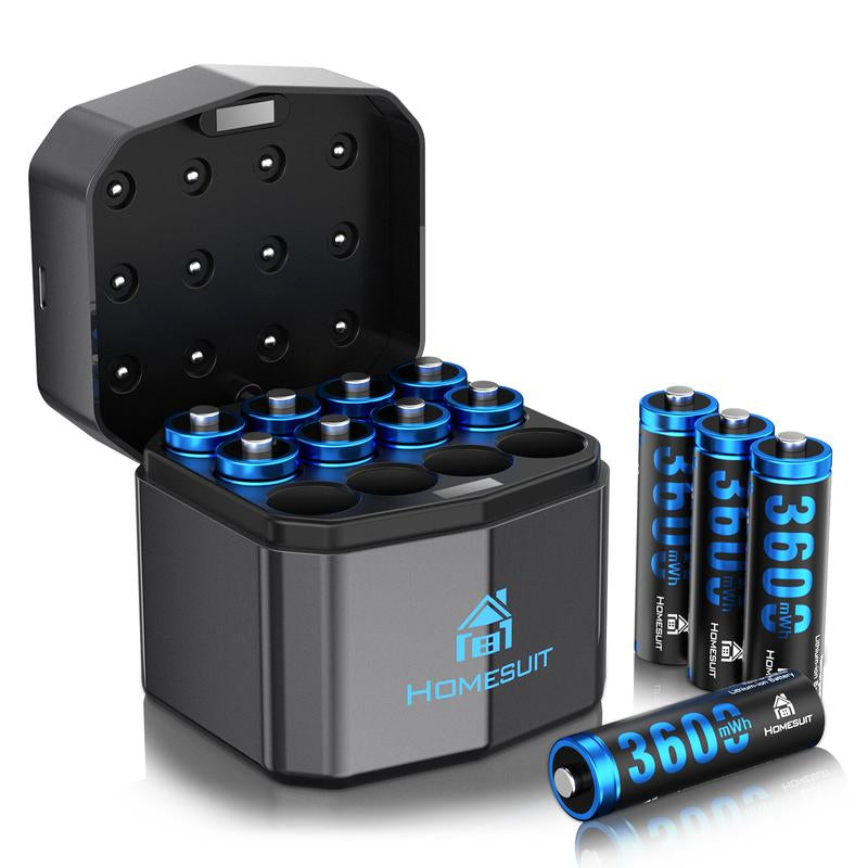Homesuit Rechargeable Lithium AA Batteries with Charger 12 Bay 1.5V High Power 3600Mah 12 Pack up to 2000+ Cycles Blue JIANGXI ENERGER STORAGE CO.