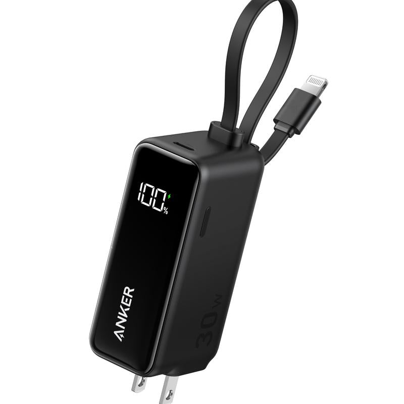 Anker 3-In-1 Power Bank 5,000Mah with Built-In Lightning Cable, Foldable AC Plug, 30W Max, Compatible with Iphone 14 Series, Ipad, Apple Airpods, and More