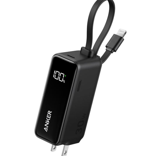 Anker 3-In-1 Power Bank 5,000Mah with Built-In Lightning Cable, Foldable AC Plug, 30W Max, Compatible with Iphone 14 Series, Ipad, Apple Airpods, and More