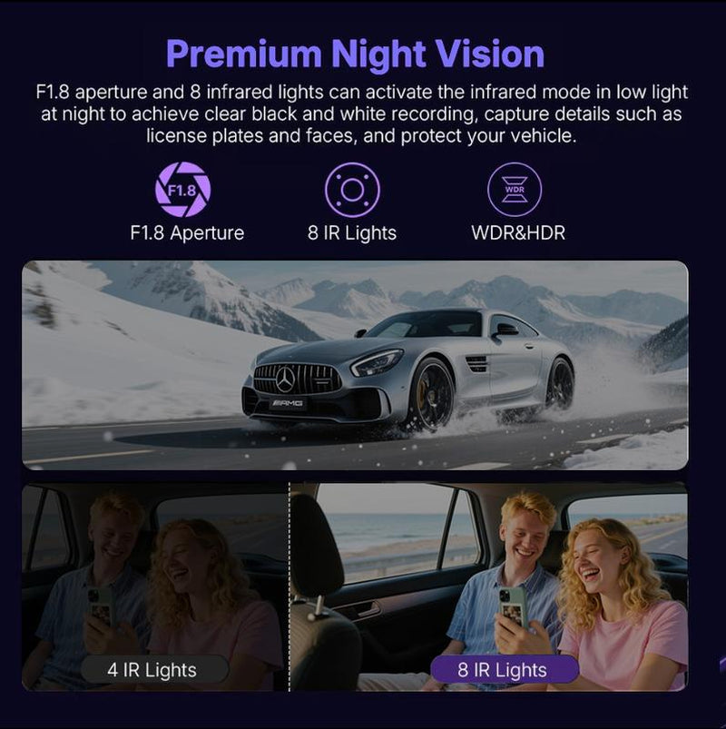 4 Channel Dash Cam with 360° Surround View Includes FREE OBD Cable for 24/7 Parking Monitor 4 Lens Front Rear inside Left Right Recording 4" Display, Built-In Wifi, 64GB Card Clear Night Vision, Hdr，Automotive Driving Recorder