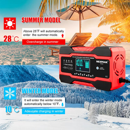 NC201 Car Battery Charger 12V 10A 24V 5A Fully Automatic Wet Dry Lead Acid Power Puls Repair Automobile Battery Chargers
