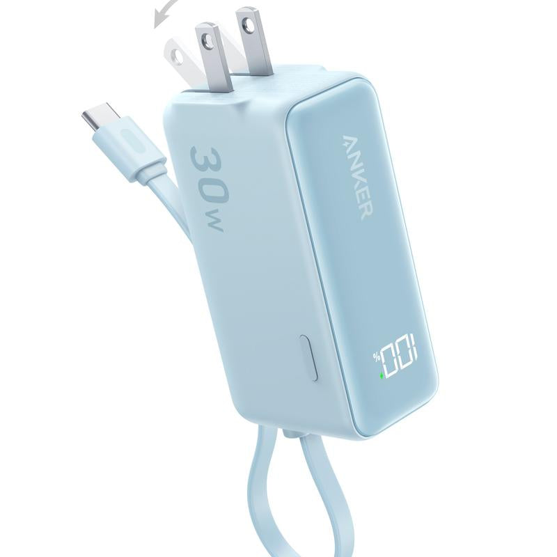 Anker 3-In-1 Power Bank 5,000Mah with Built-In Lightning Cable, Foldable AC Plug, 30W Max, Compatible with Iphone 14 Series, Ipad, Apple Airpods, and More