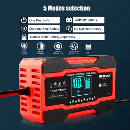 NC201 Car Battery Charger 12V 10A 24V 5A Fully Automatic Wet Dry Lead Acid Power Puls Repair Automobile Battery Chargers