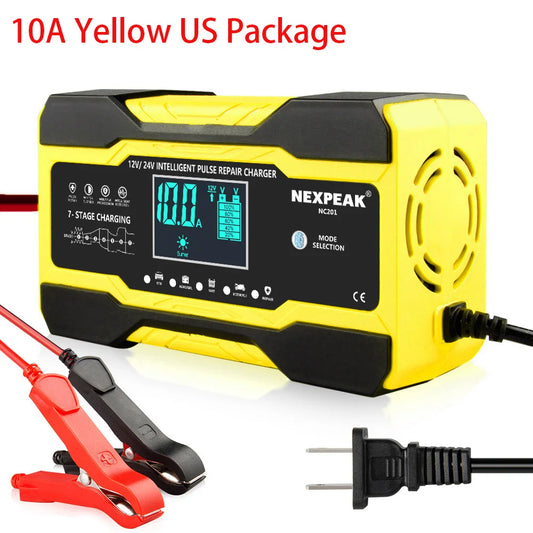 NC201 Car Battery Charger 12V 10A 24V 5A Fully Automatic Wet Dry Lead Acid Power Puls Repair Automobile Battery Chargers