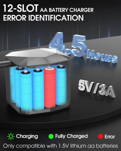 Homesuit Rechargeable Lithium AA Batteries with Charger 12 Bay 1.5V High Power 3600Mah 12 Pack up to 2000+ Cycles Blue JIANGXI ENERGER STORAGE CO.