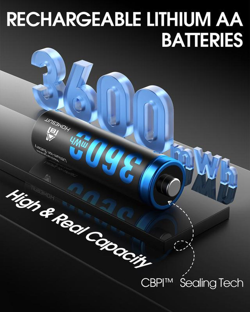 Homesuit Rechargeable Lithium AA Batteries with Charger 12 Bay 1.5V High Power 3600Mah 12 Pack up to 2000+ Cycles Blue JIANGXI ENERGER STORAGE CO.