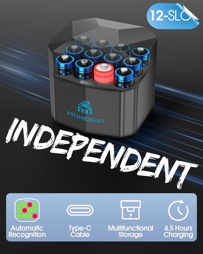 Homesuit Rechargeable Lithium AA Batteries with Charger 12 Bay 1.5V High Power 3600Mah 12 Pack up to 2000+ Cycles Blue JIANGXI ENERGER STORAGE CO.