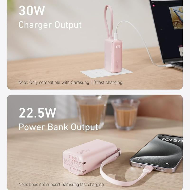 Anker 3-In-1 Power Bank 5,000Mah with Built-In Lightning Cable, Foldable AC Plug, 30W Max, Compatible with Iphone 14 Series, Ipad, Apple Airpods, and More