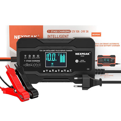 NC201 Car Battery Charger 12V 10A 24V 5A Fully Automatic Wet Dry Lead Acid Power Puls Repair Automobile Battery Chargers