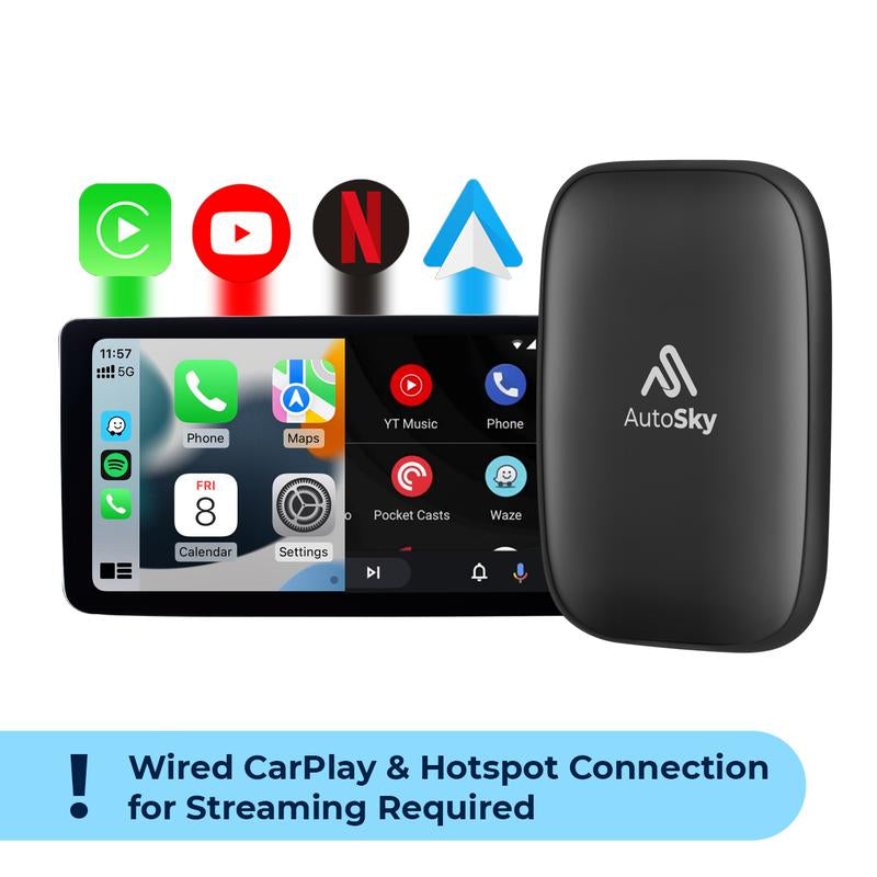 Autosky Ai Box Lite Neo - Wi-Fi and Bluetooth Connectivity, for Iphone & Androids, Requires Wired Apple Carplay, Expandable Storage with Youtube & Netflix