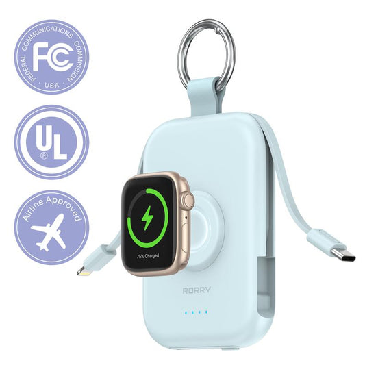 RORRY 5000Mah Portable Charger Built-In Cables Keychain Power Bank for Apple Watch Series Iphone 17-12 USB Type-C Portable Travel Charger Powerbank Perfect Gift Tiktokshopblackfrid