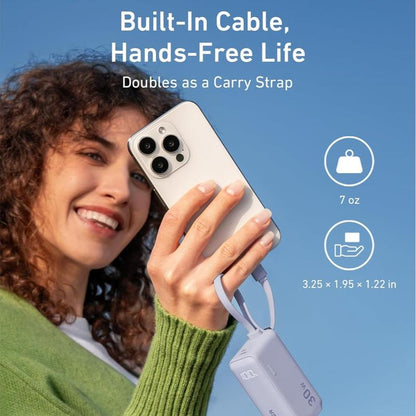 Anker 3-In-1 Power Bank 5,000Mah with Built-In Lightning Cable, Foldable AC Plug, 30W Max, Compatible with Iphone 14 Series, Ipad, Apple Airpods, and More