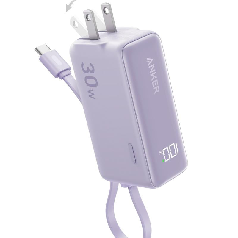 Anker 3-In-1 Power Bank 5,000Mah with Built-In Lightning Cable, Foldable AC Plug, 30W Max, Compatible with Iphone 14 Series, Ipad, Apple Airpods, and More