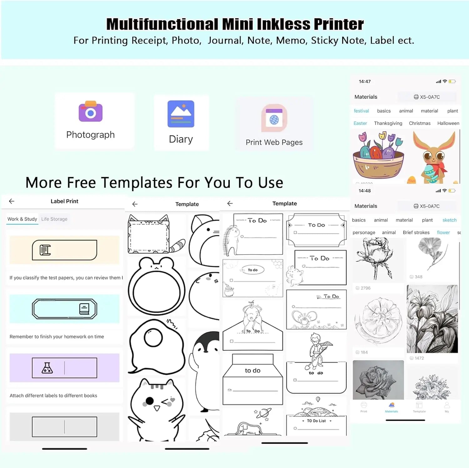 Mini Inkless Sticker Printer HD Thermal Sticky Note Print Pod Sticker Maker Portable Bluetooth Pocket Printer for Notes DIY